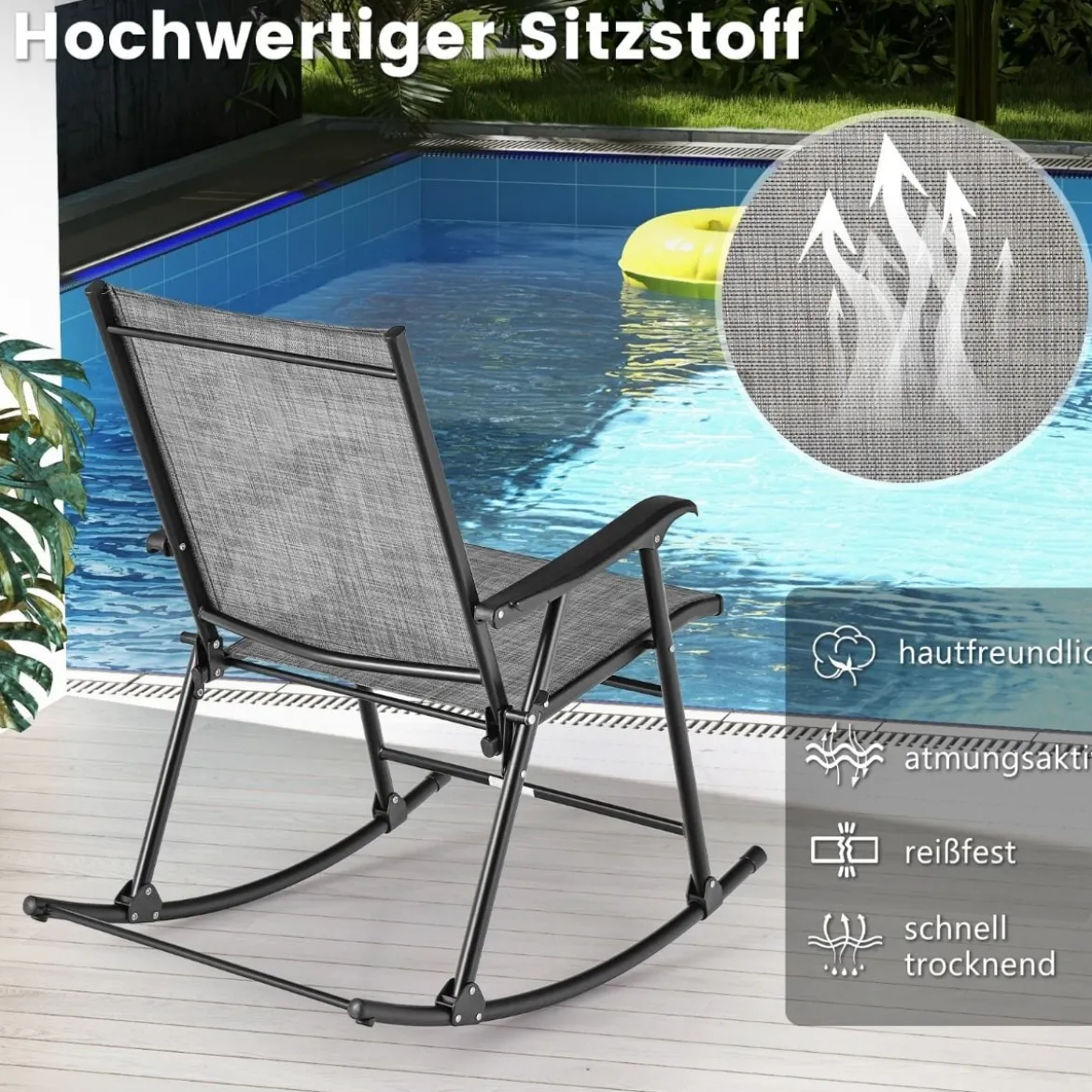 Klappbarer Schaukelstühle 2er Set Gartenstühle mit atmungsaktivem Sitzstoff 82 x 64 x 91 cm