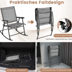 Klappbarer Schaukelstühle 2er Set Gartenstühle mit atmungsaktivem Sitzstoff 82 x 64 x 91 cm