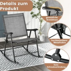 Klappbarer Schaukelstühle 2er Set Gartenstühle mit atmungsaktivem Sitzstoff 82 x 64 x 91 cm