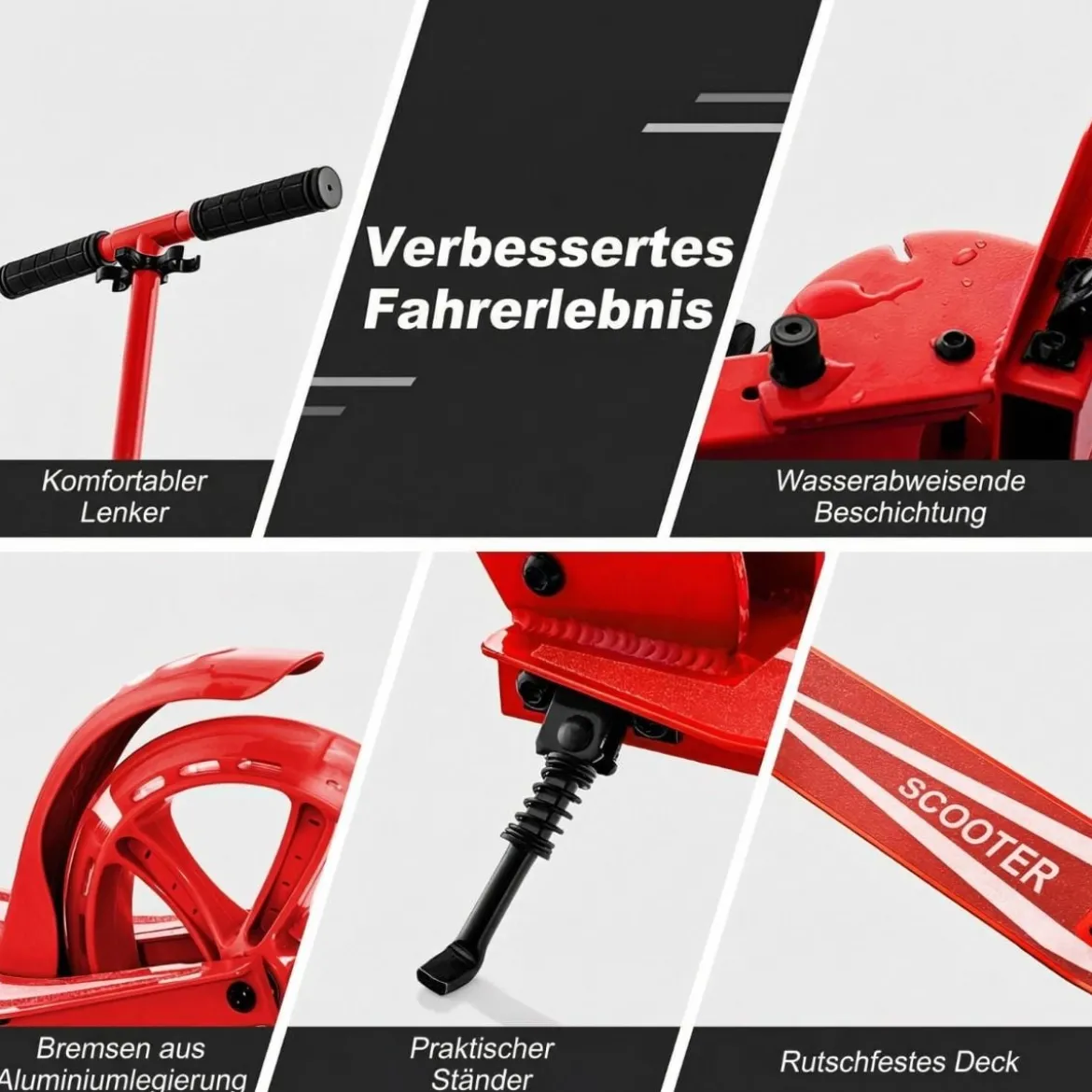 Klappbarer Scooter mit 100kg Tragkraft & 2 LED Räder Höhenverstellbarer Roller Tretroller