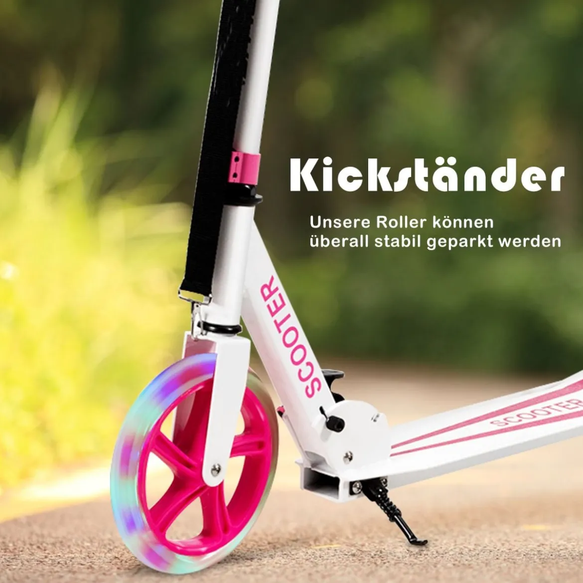 Klappbarer Scooter mit 100kg Tragkraft & 2 LED Räder Höhenverstellbarer Roller Tretroller