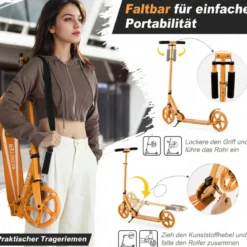 Klappbarer Scooter mit 100kg Tragkraft & 2 LED Räder Höhenverstellbarer Roller Tretroller