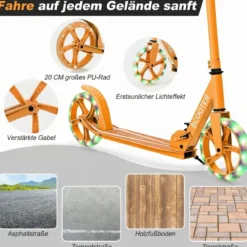 Klappbarer Scooter mit 100kg Tragkraft & 2 LED Räder Höhenverstellbarer Roller Tretroller