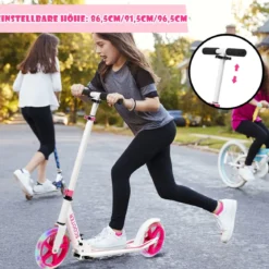 Klappbarer Scooter mit 100kg Tragkraft & 2 LED Räder Höhenverstellbarer Roller Tretroller
