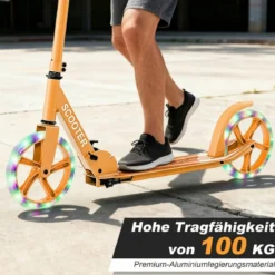 Klappbarer Scooter mit 100kg Tragkraft & 2 LED Räder Höhenverstellbarer Roller Tretroller