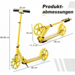 Klappbarer Scooter mit 100kg Tragkraft & 2 LED Räder Höhenverstellbarer Roller Tretroller