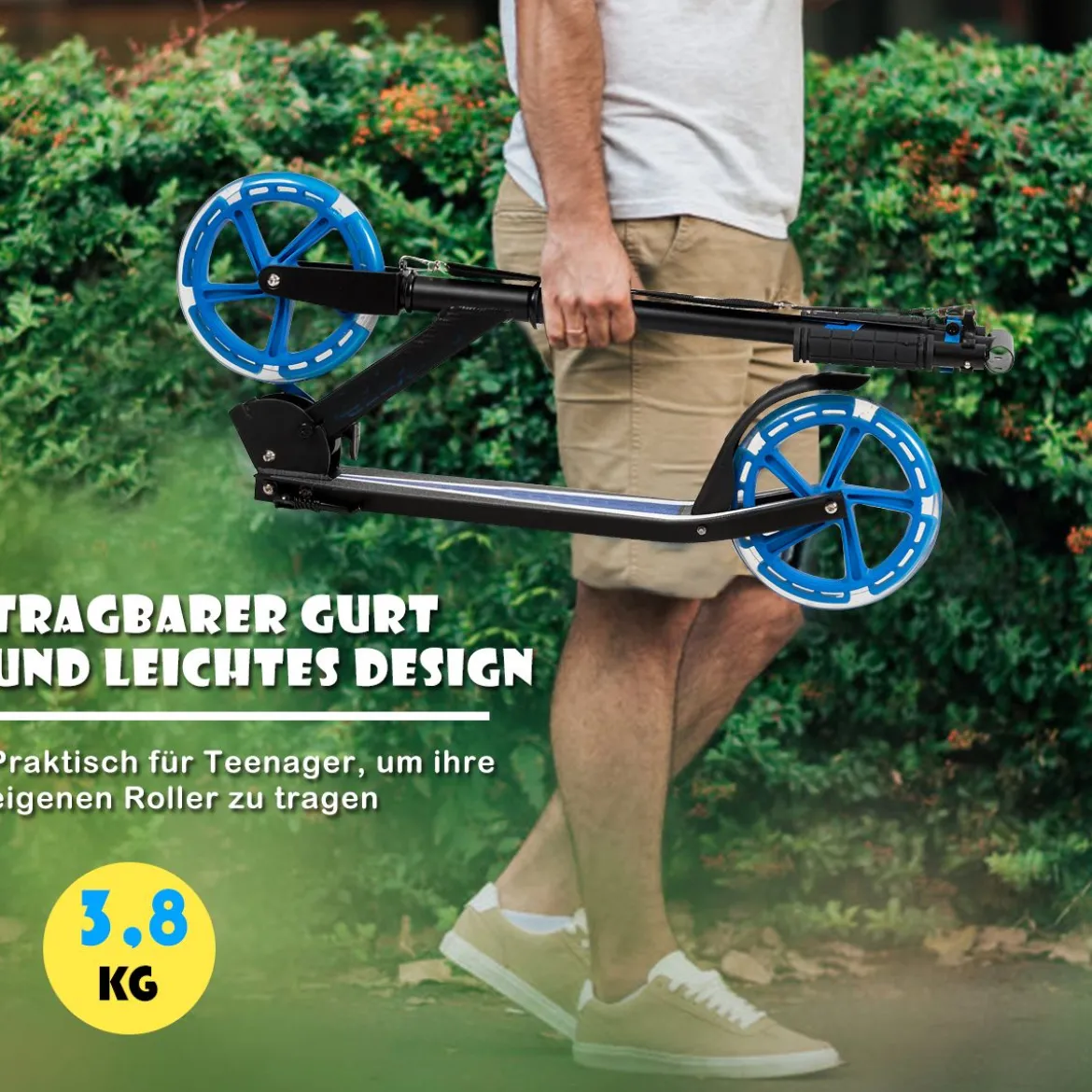 Klappbarer Scooter mit 100kg Tragkraft & 2 LED Räder Höhenverstellbarer Roller Tretroller