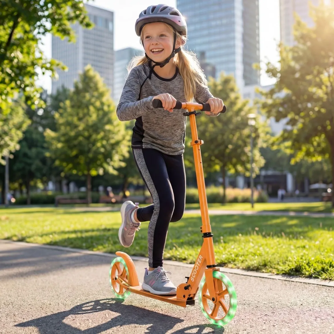 Klappbarer Scooter mit 100kg Tragkraft & 2 LED Räder Höhenverstellbarer Roller Tretroller