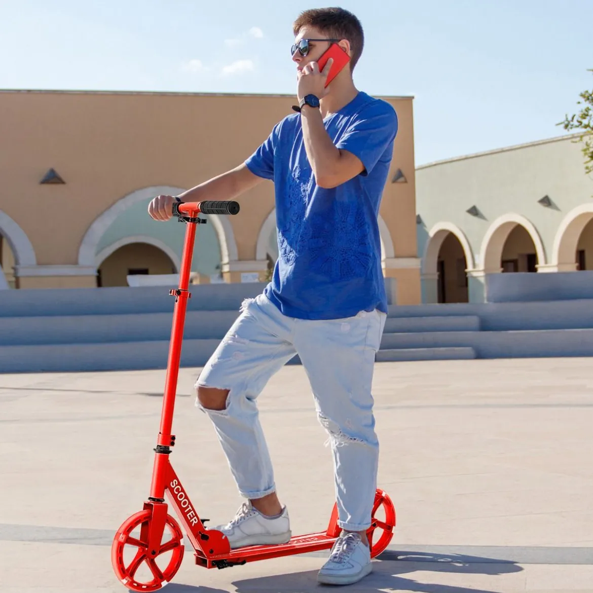 Klappbarer Scooter mit 100kg Tragkraft & 2 LED Räder Höhenverstellbarer Roller Tretroller