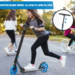 Klappbarer Scooter mit 100kg Tragkraft & 2 LED Räder Höhenverstellbarer Roller Tretroller