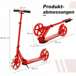 Klappbarer Scooter mit 100kg Tragkraft & 2 LED Räder Höhenverstellbarer Roller Tretroller