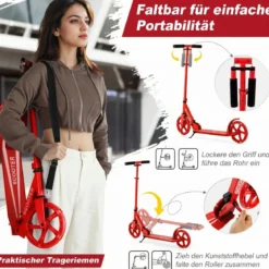 Klappbarer Scooter mit 100kg Tragkraft & 2 LED Räder Höhenverstellbarer Roller Tretroller