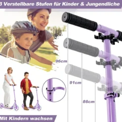 Klappbarer Scooter mit 100kg Tragkraft & 2 LED Räder Höhenverstellbarer Roller Tretroller