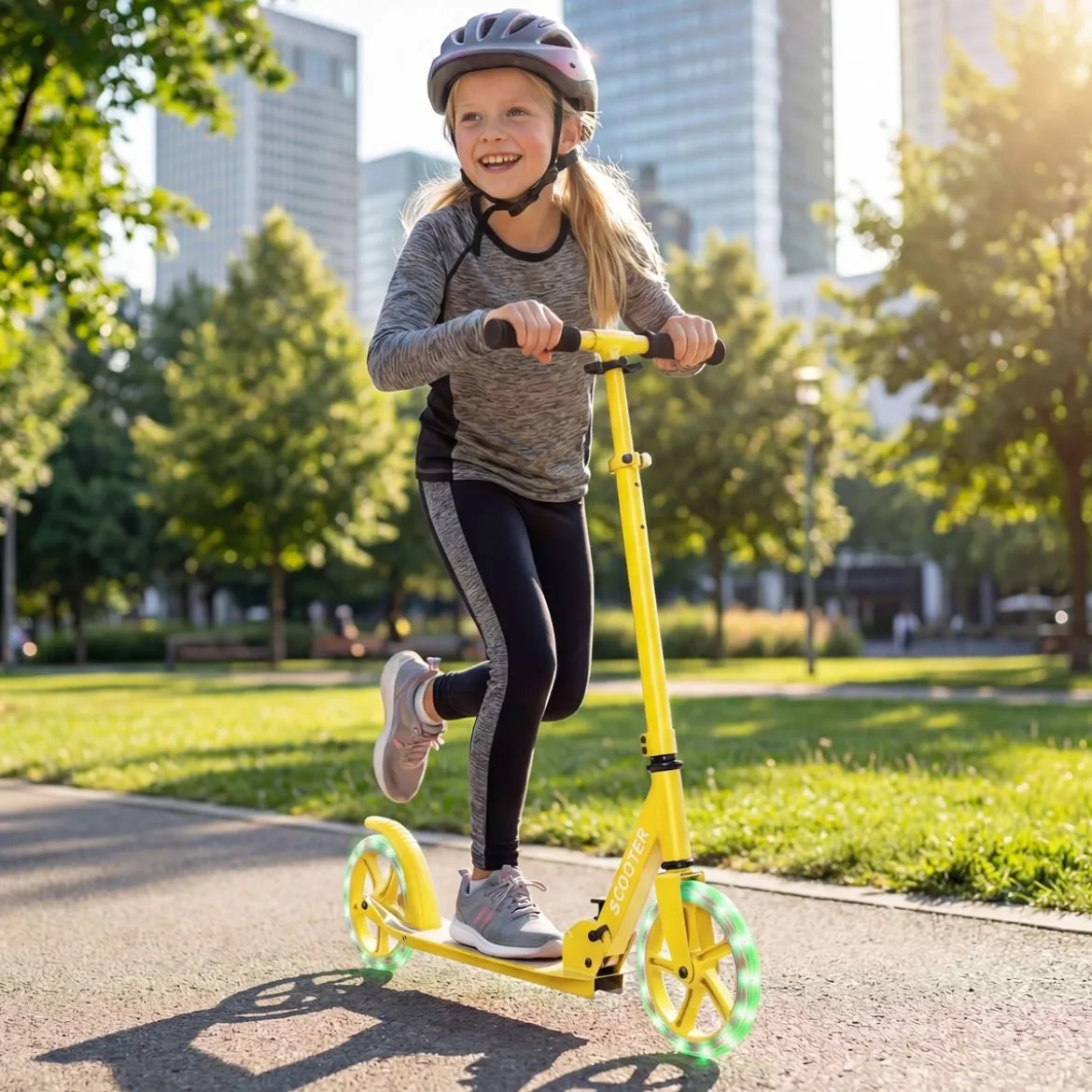 Klappbarer Scooter mit 100kg Tragkraft & 2 LED Räder Höhenverstellbarer Roller Tretroller