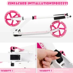 Klappbarer Scooter mit 100kg Tragkraft & 2 LED Räder Höhenverstellbarer Roller Tretroller