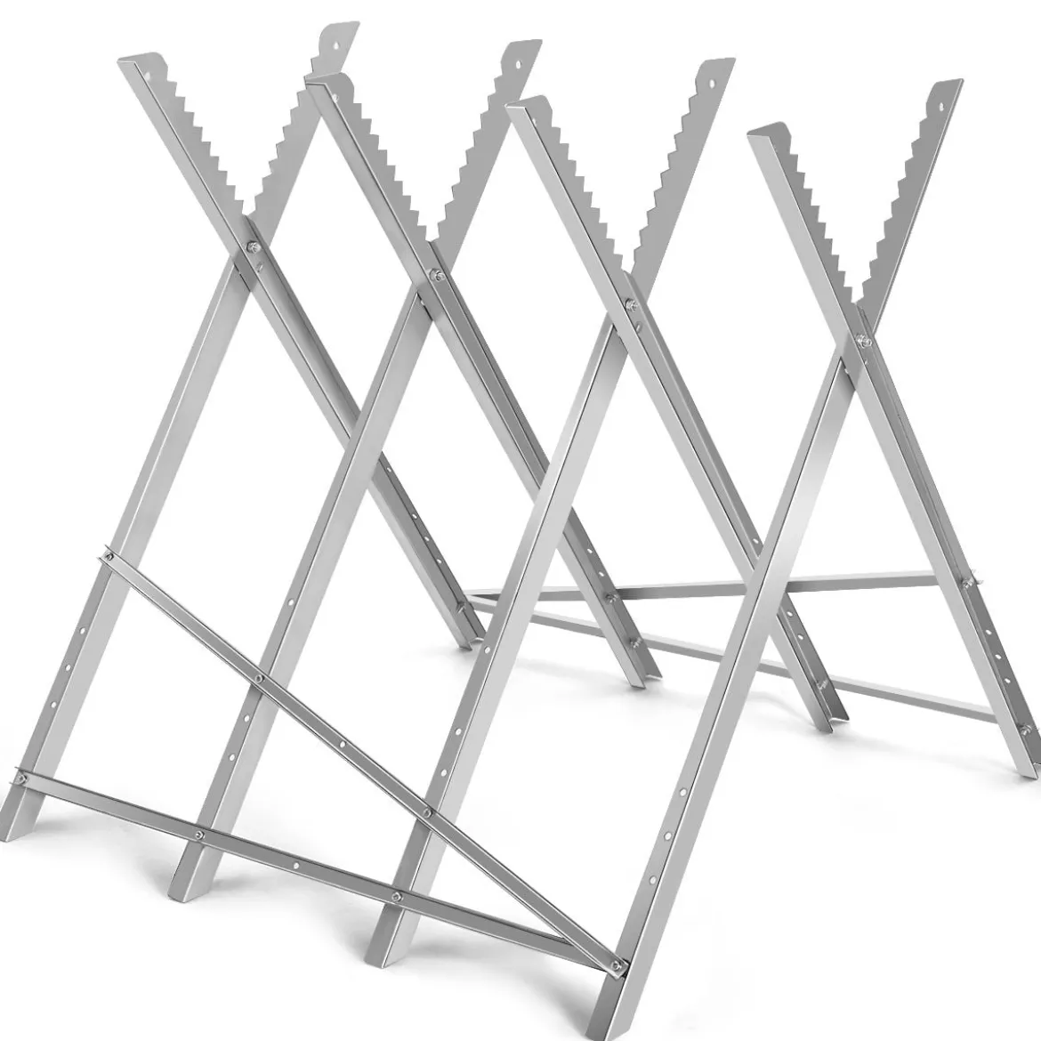 Klappbarer Sägebock aus Stahl mit 100 kg Tragkraft leichter tragbarer Sägeständer mit gekerbten Sägezähnen zum Schneiden von Brennholz