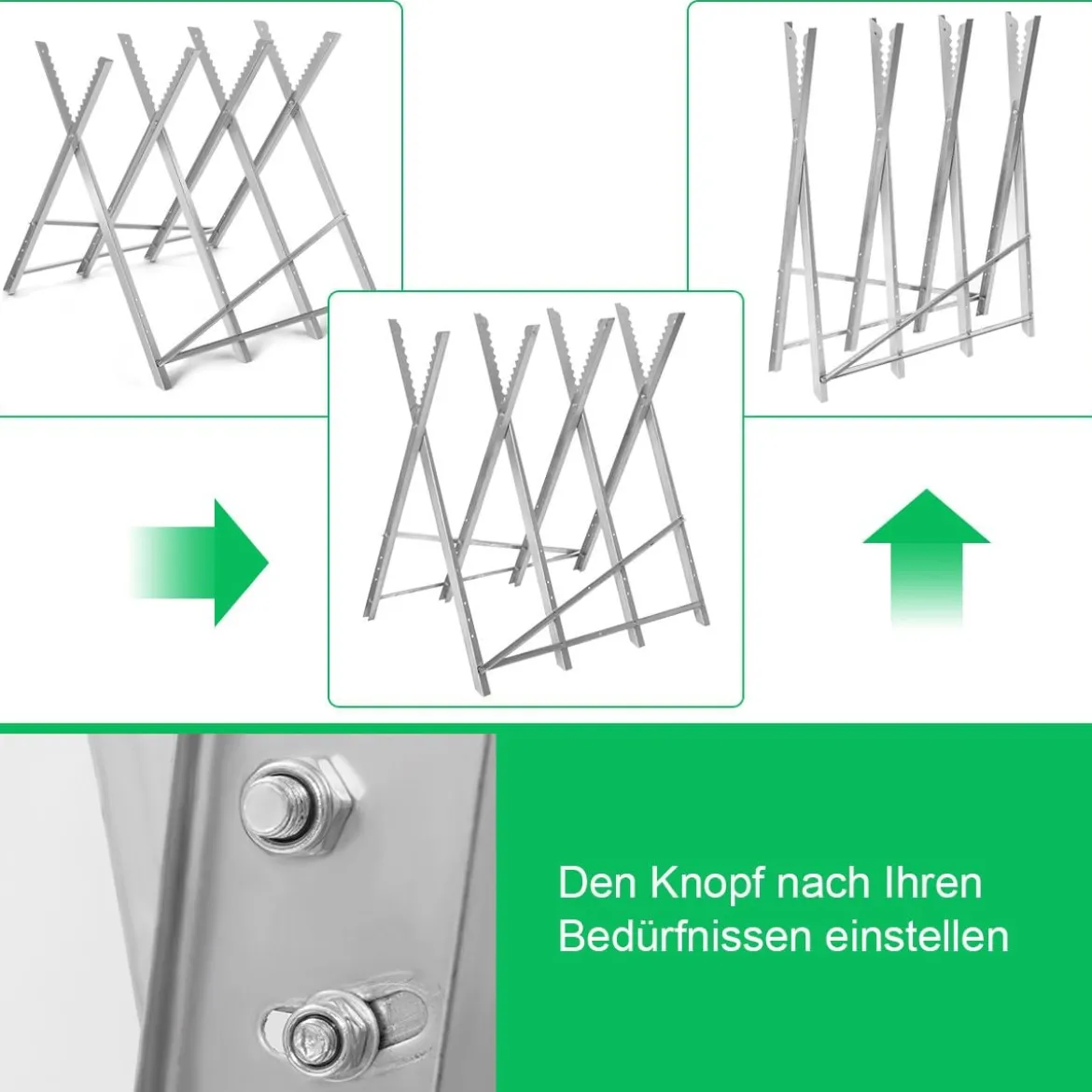 Klappbarer Sägebock aus Stahl mit 100 kg Tragkraft leichter tragbarer Sägeständer mit gekerbten Sägezähnen zum Schneiden von Brennholz
