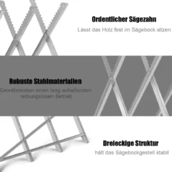 Klappbarer Sägebock aus Stahl mit 100 kg Tragkraft leichter tragbarer Sägeständer mit gekerbten Sägezähnen zum Schneiden von Brennholz