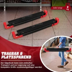 Klappbarer Sägebock im 2er-Pack aus Stahl mit 2 x 4 Stützarmen 61,5–82,7 cm Höhenverstellbar
