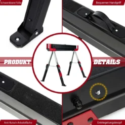 Klappbarer Sägebock im 2er-Pack aus Stahl mit 2 x 4 Stützarmen 61,5–82,7 cm Höhenverstellbar