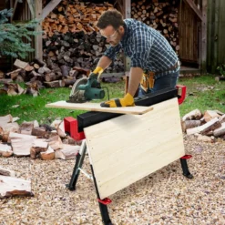 Klappbarer Sägebock im 2er-Pack aus Stahl mit 2 x 4 Stützarmen 61,5–82,7 cm Höhenverstellbar