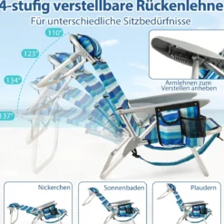 Klappbarer Strandstuhl mit Verstellbarer Rückenlehne & Kühltasche Campingstuhl