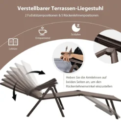 Klappbarer Terrassenliegestuhl mit 5 anpassbaren Positionen der Rückenlehne Braun