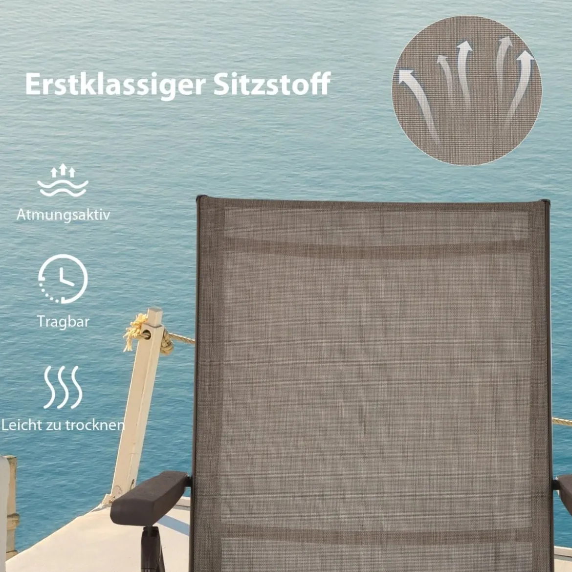 Klappbarer Terrassenliegestuhl mit 5 anpassbaren Positionen der Rückenlehne Braun