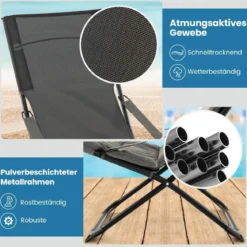 Klappbarer Terrassenstuhl mit Ottomane & Abnehmbaren Kissen Outdoor Liege Grau