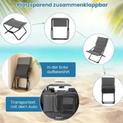 Klappbarer Terrassenstuhl mit Ottomane & Abnehmbaren Kissen Outdoor Liege Grau