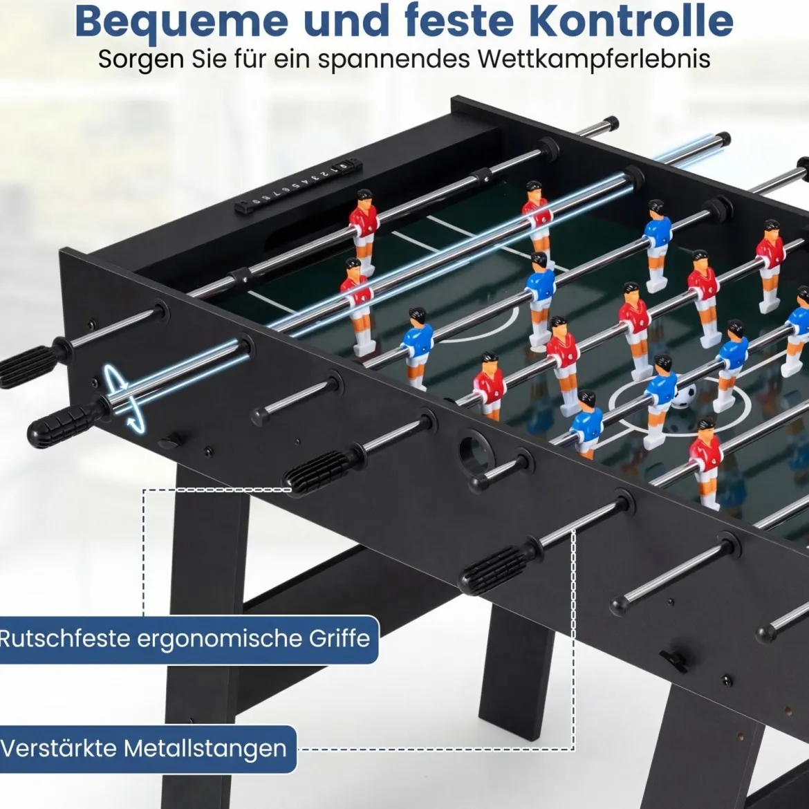 Klappbarer Tischkicker mit 22 Spielfiguren & 2 Bällen & 2 Punktezähler 120 cm Kickertisch Schwarz