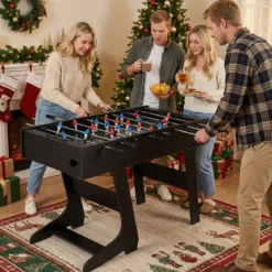 Klappbarer Tischkicker mit 22 Spielfiguren & 2 Bällen & 2 Punktezähler 120 cm Kickertisch Schwarz