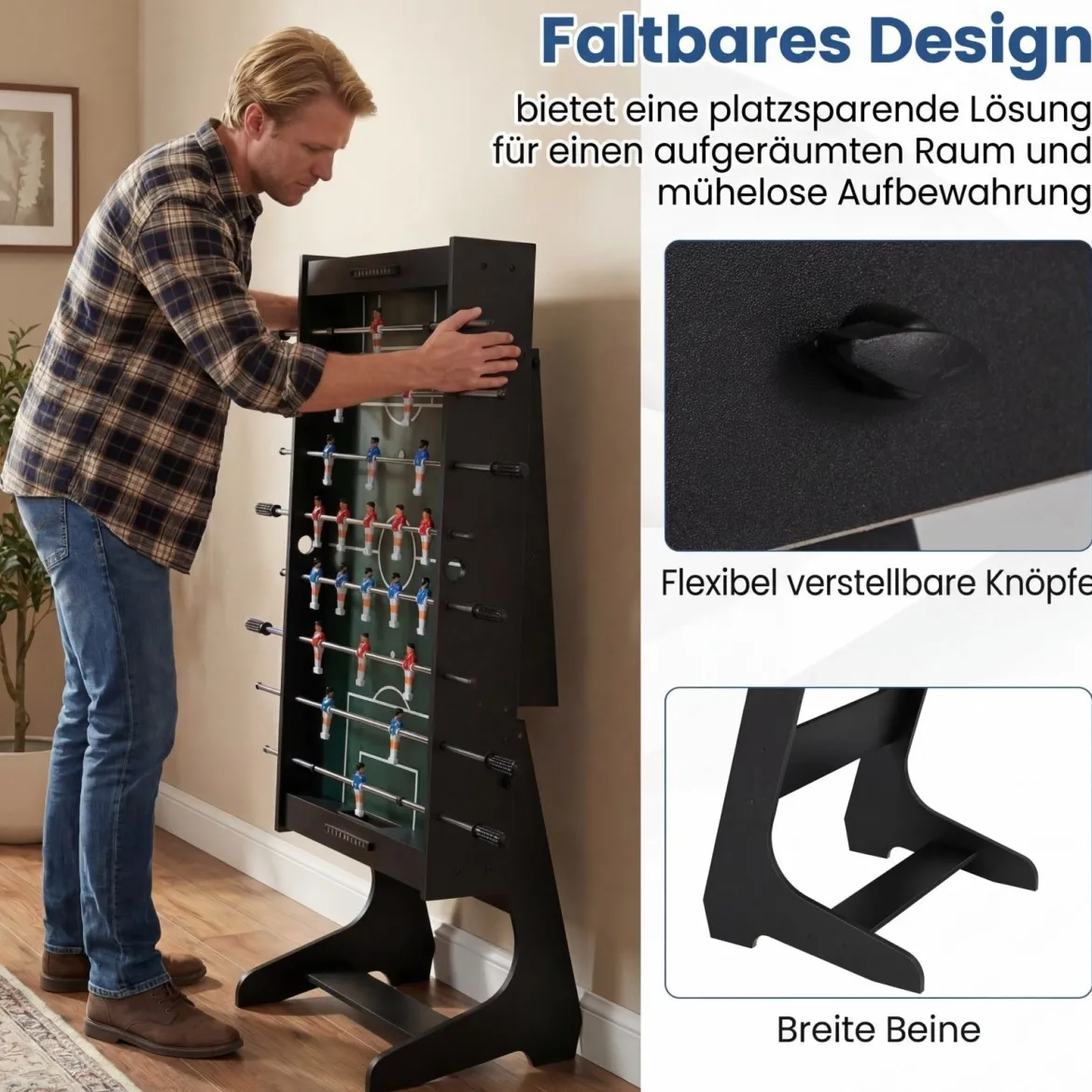 Klappbarer Tischkicker mit 22 Spielfiguren & 2 Bällen & 2 Punktezähler 120 cm Kickertisch Schwarz