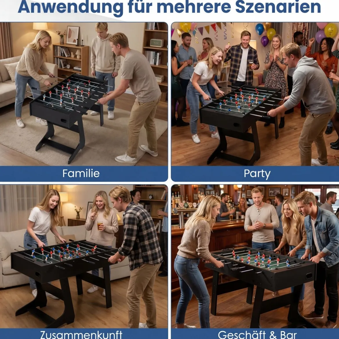 Klappbarer Tischkicker mit 22 Spielfiguren & 2 Bällen & 2 Punktezähler 120 cm Kickertisch Schwarz