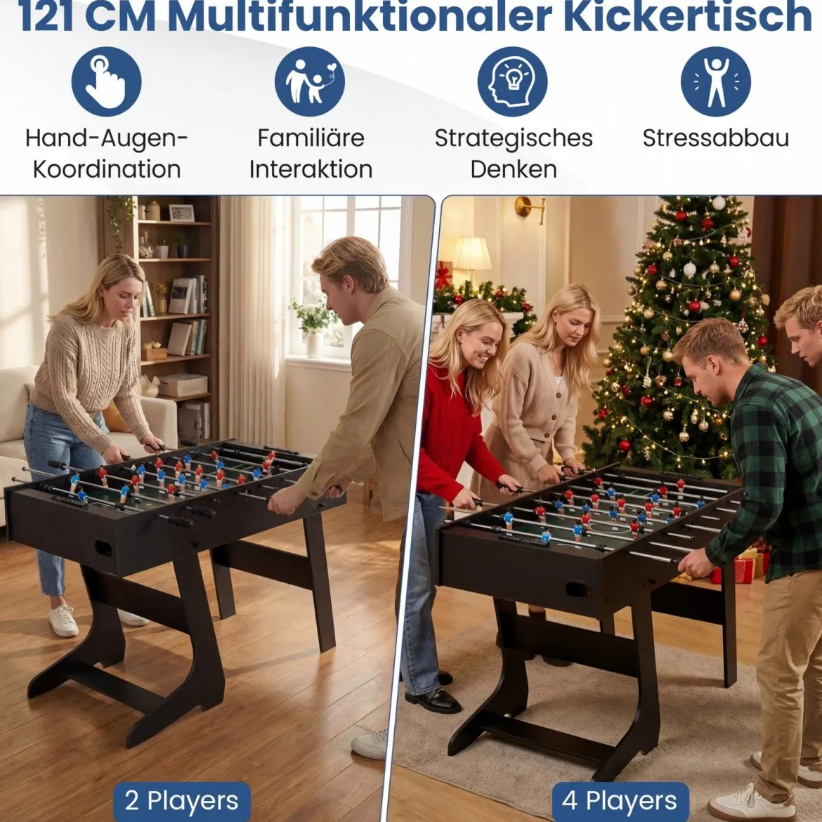 Klappbarer Tischkicker mit 22 Spielfiguren & 2 Bällen & 2 Punktezähler 120 cm Kickertisch Schwarz