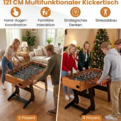 Klappbarer Tischkicker mit 22 Spielfiguren & 2 Bällen & 2 Punktezähler 120 cm Kickertisch Natur