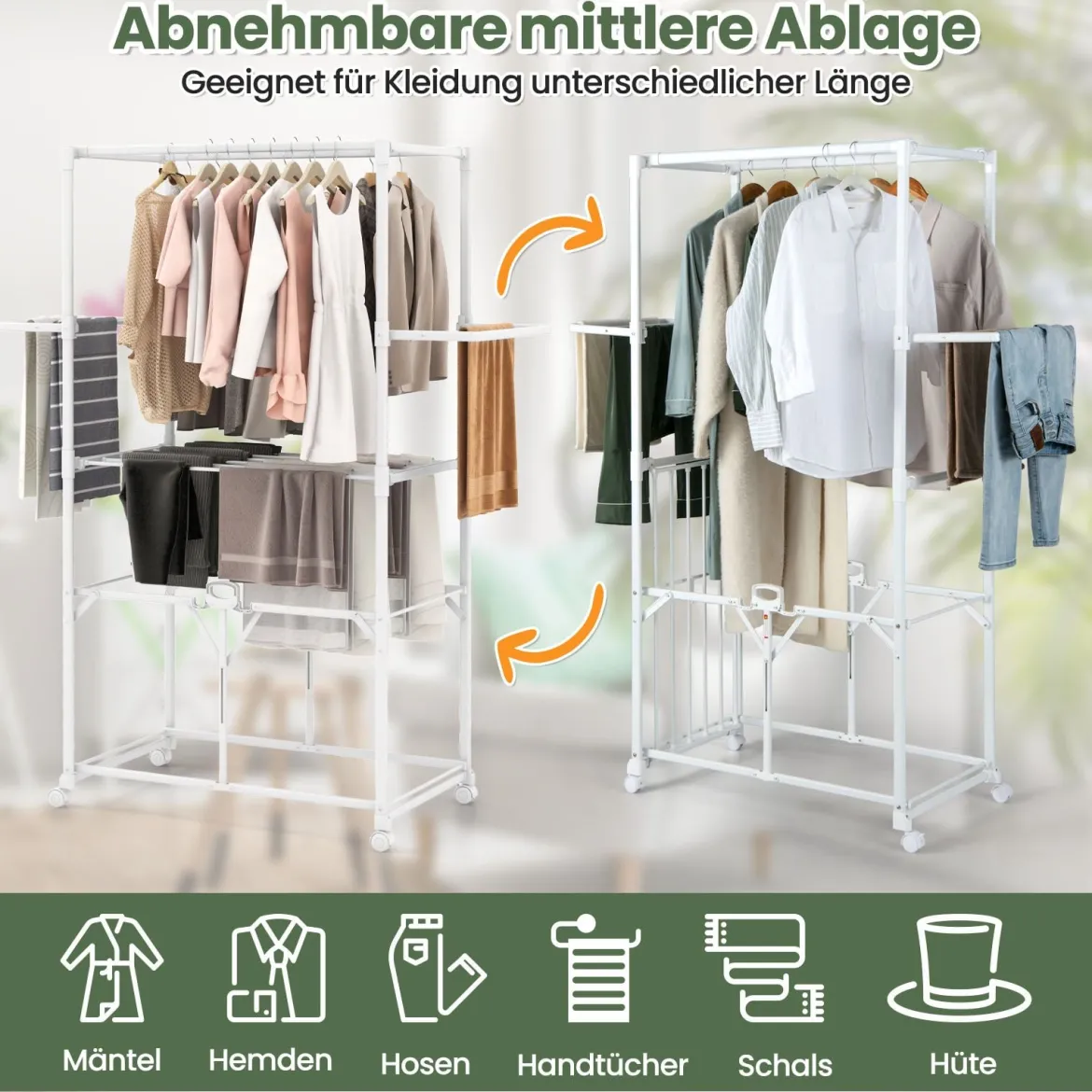 Klappbarer Wäscheständer mit Aufhängevorrichtungen & Trockengestellen Alu Wäschetrockner Weiß