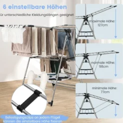 Klappbarer Wäscheständer mit Flügeln & Schuhablage Höhenverstellbarer Wäschetrockner