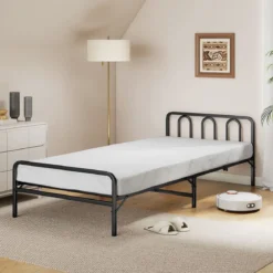 Klappbares Bettgestell mit Matratze Tragbares Klappbett mit Kopf- & Fußteil Plattformbett Schwarz 200 x 90 cm