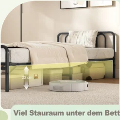 Klappbares Bettgestell mit Matratze Tragbares Klappbett mit Kopf- & Fußteil Plattformbett Schwarz 200 x 90 cm
