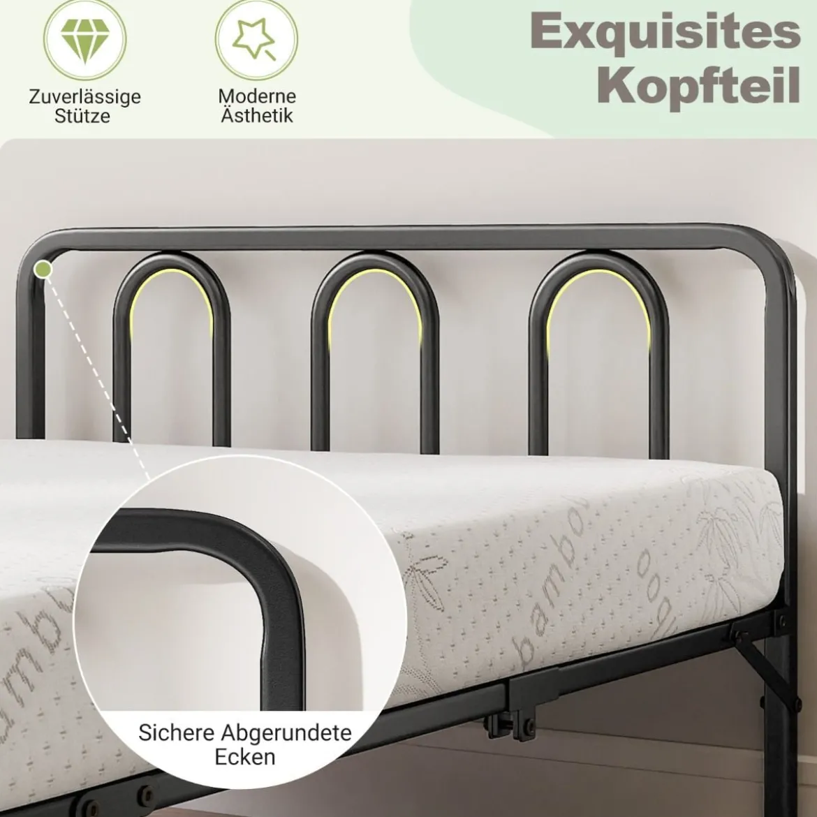 Klappbares Bettgestell mit Matratze Tragbares Klappbett mit Kopf- & Fußteil Plattformbett Schwarz 200 x 90 cm
