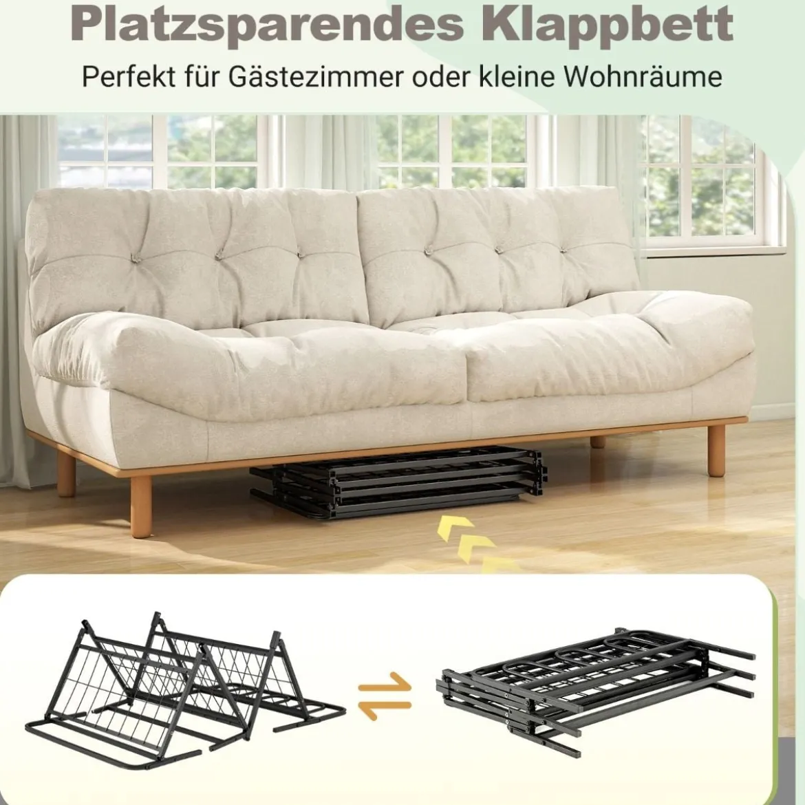 Klappbares Bettgestell mit Matratze Tragbares Klappbett mit Kopf- & Fußteil Plattformbett Schwarz 200 x 90 cm
