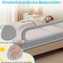 Klappbares Bettgitter für Kleinkinder verstellbares Baby-Bettgitter mit abnehmbarem Oxford-Stoffbezug Grau