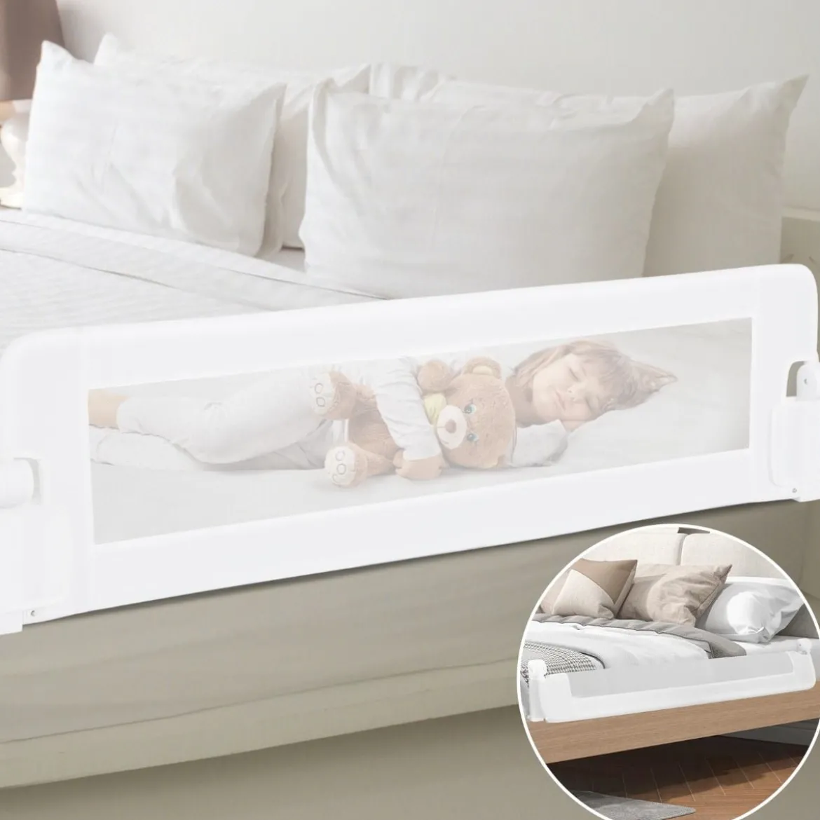 Klappbares Bettgitter mit Verstellbarer & EIN-klick-Faltung Gurte Bettschutzgitter 150 x 42cm