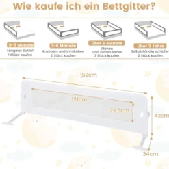 Klappbares Bettgitter mit Verstellbarer & EIN-klick-Faltung Gurte Bettschutzgitter 150 x 42cm
