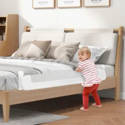 Klappbares Bettgitter mit Verstellbarer & EIN-klick-Faltung Gurte Bettschutzgitter 150 x 42cm