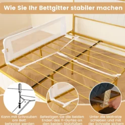 Klappbares Bettgitter mit Verstellbarer & EIN-klick-Faltung Gurte Bettschutzgitter 150 x 42cm