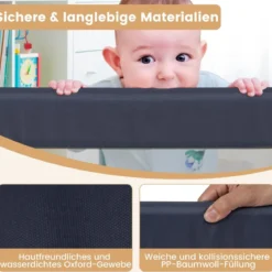 Klappbares Bettgitter mit Verstellbarer & EIN-klick-Faltung Gurte Bettschutzgitter 150 x 42cm