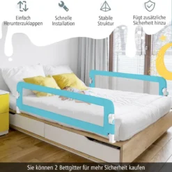 Klappbares Bettgitter mit Verstellbarer & EIN-klick-Faltung Gurte Bettschutzgitter 150 x 42cm