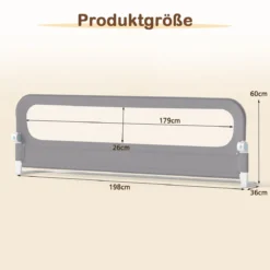 Klappbares Bettgitter 198 x 60 cm+Klappbares Bettgitter mit Abnehmbarem Oxford-Stoffbezug Grau
